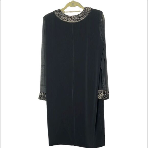 Oleg Cassini Black Tie Formal Shift Black 
Dress Beaded Neckline and Cuffs - Picture 10 of 15